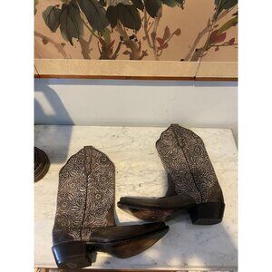 Nocona Boots Womens 6.5 Gray Leather Western Cowboy Floral Embossed